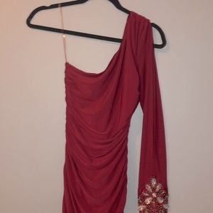 Red short one shoulder dress
